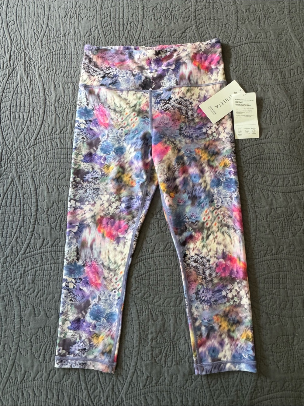 Athleta Floral Watercolor Capri Leggings — Pink, Purple, Blue, Cream